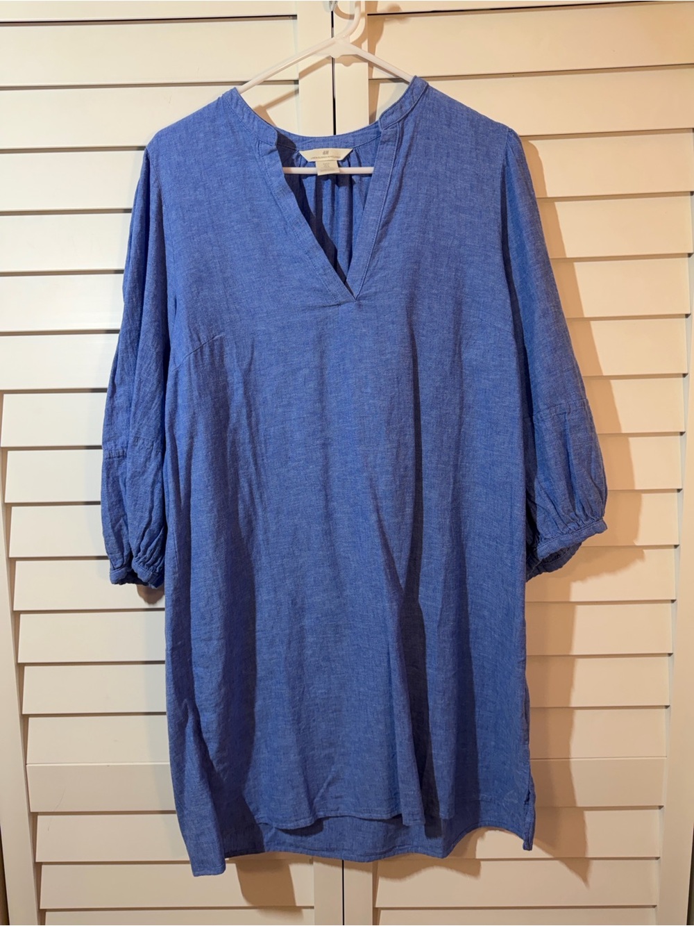 H&M Chambray Blue Linen-Blend V-Neck Top